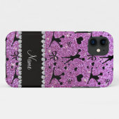 Aangepaste naam pastel paarse glitter cheerlead Case-Mate iPhone case (Achterkant (horizontaal))