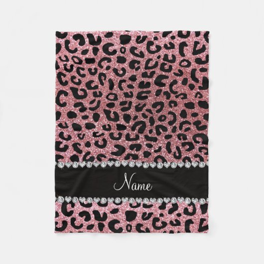Aangepaste naam pastel roze glitter cheetah print fleece deken (Voorkant)