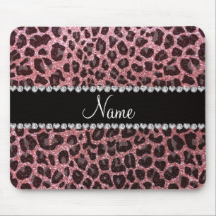 Aangepaste naam pastel roze glitter leopard print muismat