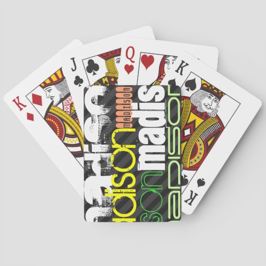 Aangepaste Naam Patroon op Black & Grey Stripes Pokerkaarten (Achterkant)