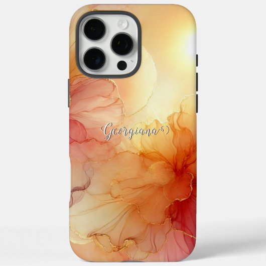 Aangepaste Naam Peach Raspberry Bloemen Alcohol In Case-Mate iPhone Case (Achterkant)