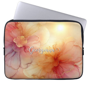 Aangepaste Naam Peach Raspberry Bloemen Alcohol In Laptop Sleeve