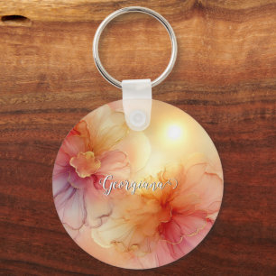 Aangepaste Naam Peach Raspberry Bloemen Alcohol In Sleutelhanger