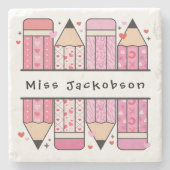 Aangepaste naam Pencil Teacher Stenen Onderzetter (Voorkant)