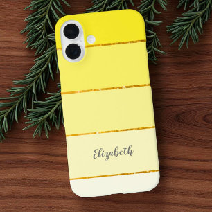 Aangepaste naam Perky Yellow Stripe Color Palet iPhone 16 Plus Hoesje