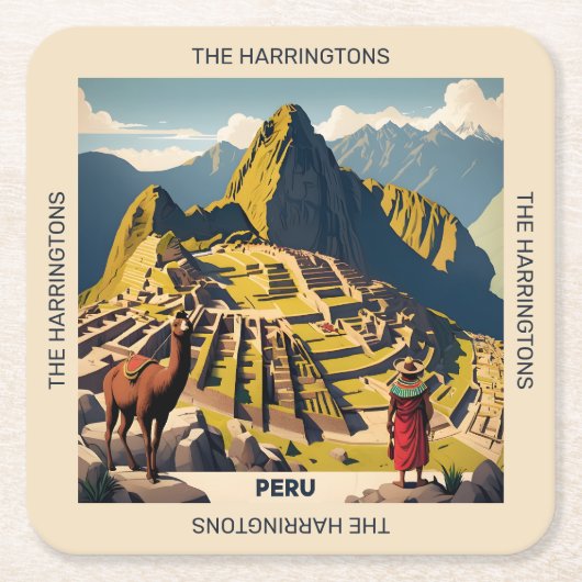 Aangepaste naam Peru Machu Picchu Vierkante Kartonnen Onderzetter (Voorkant)
