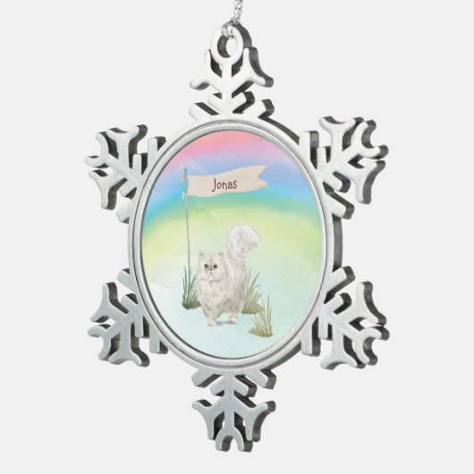 Aangepaste naam Perzisch Kat Pet Tin Sneeuwvlok Ornament (Rechts)