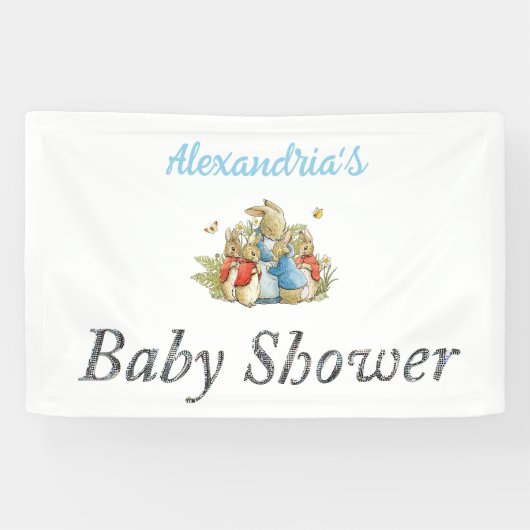 Aangepaste Naam Peter het konijn Baby shower Spandoek (Horizontaal)