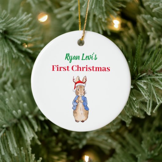 Aangepaste naam Peter het konijn Eerste Kerstmis Keramisch Ornament (Boom)