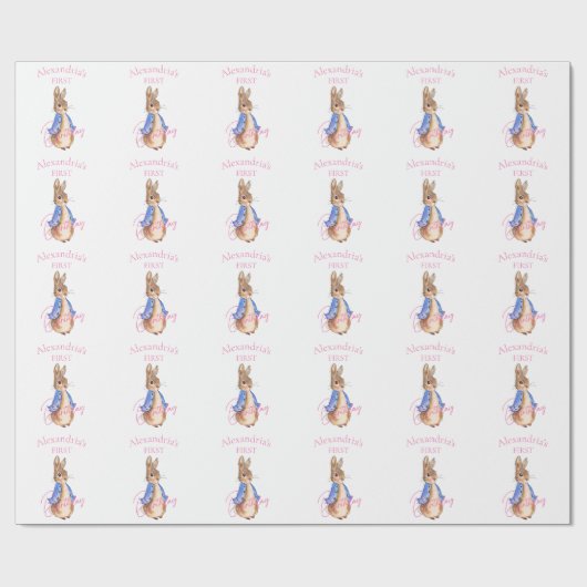 Aangepaste Naam Peter het konijn Eerste Verjaardag Cadeaupapier (Vlak)
