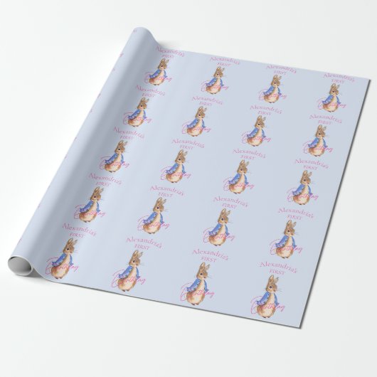 Aangepaste Naam Peter het konijn Eerste Verjaardag Cadeaupapier (Uitgerold)