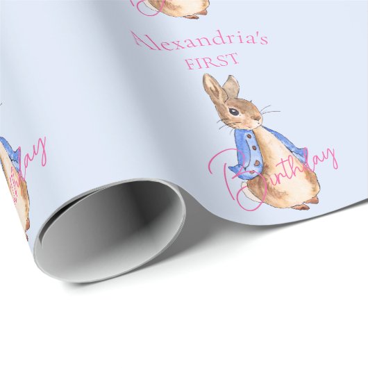 Aangepaste Naam Peter het konijn Eerste Verjaardag Cadeaupapier (Rol Hoek)