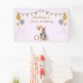 Aangepaste Naam Peter het Konijn Eerste Verjaardag Spandoek (Insitu)