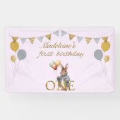 Aangepaste Naam Peter het Konijn Eerste Verjaardag Spandoek (Horizontaal)