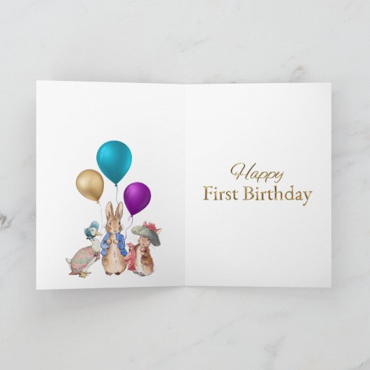 Aangepaste Naam Peter het Konijn Gelukkige Eerste Kaart (Binnen)