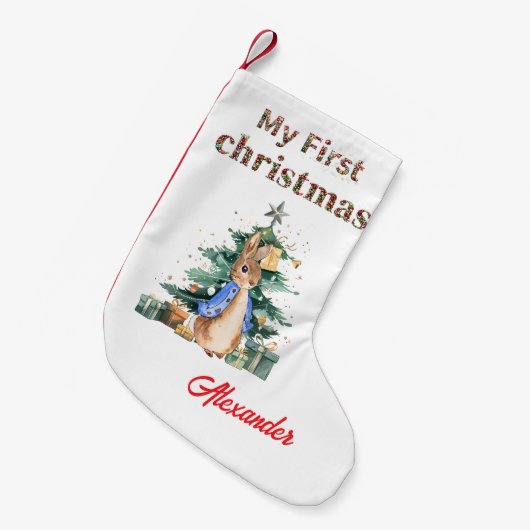 Aangepaste naam Peter het Konijn Mijn Eerste Kerst Kleine Kerstsok (Voorkant (Hangend))