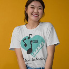 Aangepaste Naam Piano Hart Muziek Leraar T-shirt