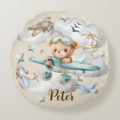 Aangepaste naam Pilot Teddy Bear Rond Kussen (Voorkant)