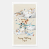 Aangepaste Naam Pilot Teddy Bear Verjaardagsfeest Servet (Voorkant)