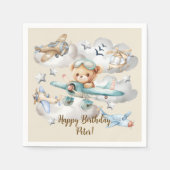 Aangepaste Naam Pilot Teddy Bear Verjaardagsfeest Servet (Voorkant)