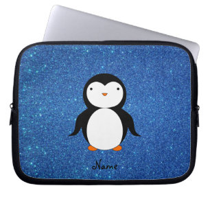 Aangepaste naam pinguïn blue glitter laptop sleeve