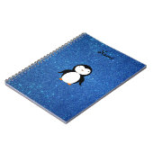 Aangepaste naam pinguïn blue glitter notitieboek (Linkerzijde)