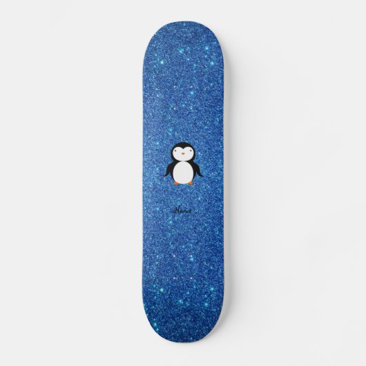 Aangepaste naam pinguïn blue glitter skateboard (Voorkant)