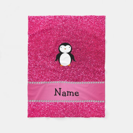 Aangepaste naam pinguïn roze glitter fleece deken (Voorkant)