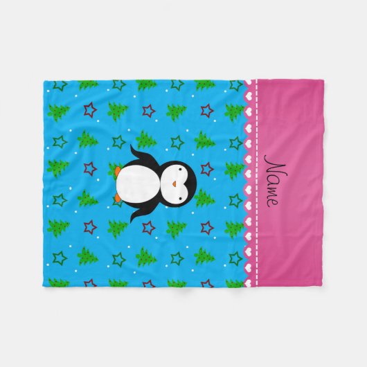 Aangepaste naam: Pinguïn sky blue Tree sterren Fleece Deken (Voorkant (Horizontaal))