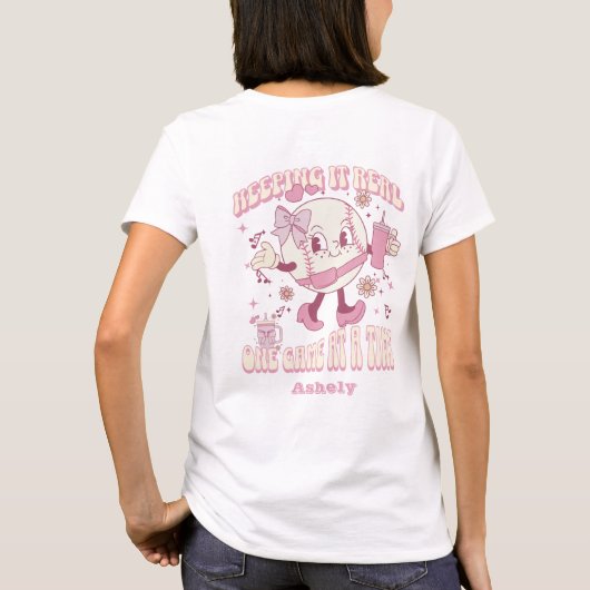 Aangepaste naam Pink Bow Baseball T-shirt (Achterkant)