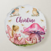 Aangepaste naam Pink Fairy Mushrooms Rond Kussen (Achterkant)