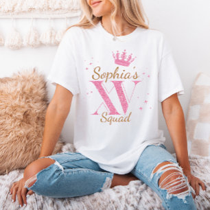 Aangepaste Naam Pink Glitter Mis Quince Squad XV P T-shirt