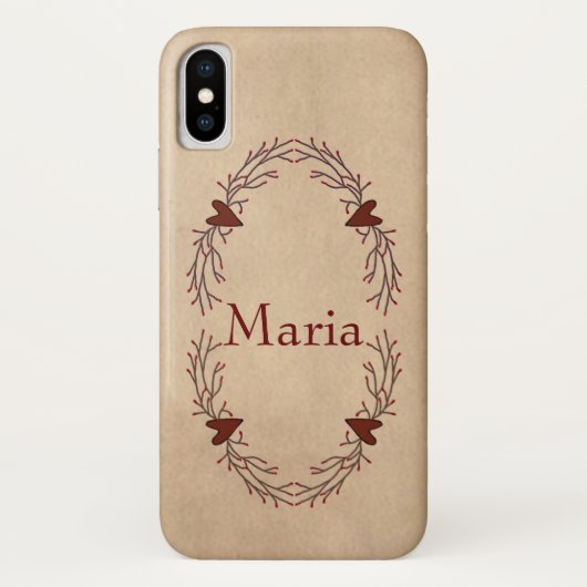 Aangepaste naam Pip Berry Hearts iPhone X Hoesje (Achterkant)