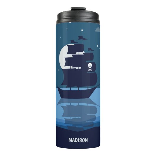 Aangepaste naam Pirate Ship Tumbler Thermosbeker (Voorkant)