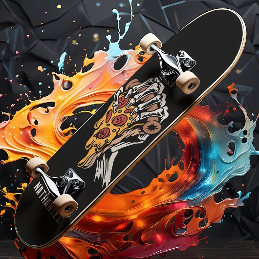 Aangepaste naam Pizza Skeleton Hand Skateboard