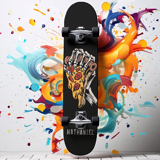 Aangepaste naam Pizza Skeleton Hand Skateboard
