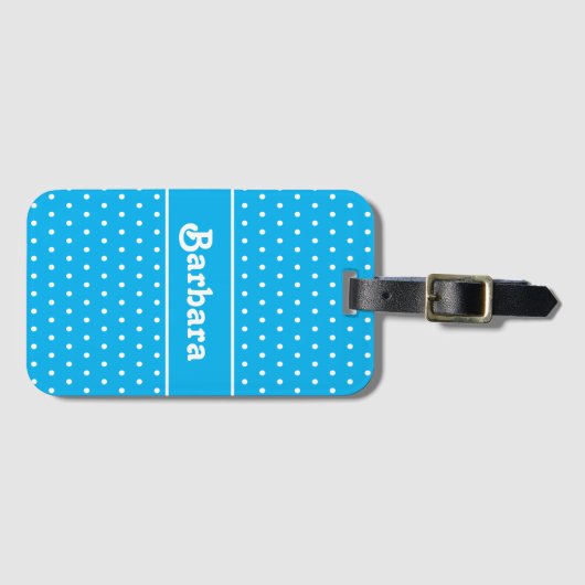 Aangepaste naam Polka Dot Blauw en Wit Bagagelabel (Voorkant (horizontaal))