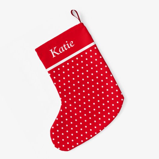 Aangepaste naam Polka Dot Rood en Wit Kleine Kerstsok (Achterkant (Hangend))