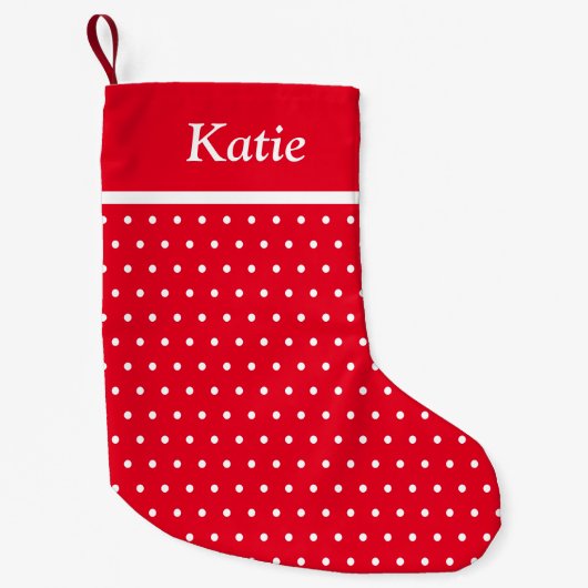 Aangepaste naam Polka Dot Rood en Wit Kleine Kerstsok (Voorkant)
