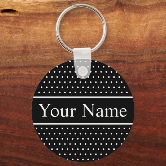 Aangepaste naam Polka Dot Zwart-wit Sleutelhanger (Achterkant)