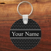 Aangepaste naam Polka Dot Zwart-wit Sleutelhanger (Voorkant)