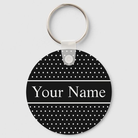 Aangepaste naam Polka Dot Zwart-wit Sleutelhanger (Achterkant)