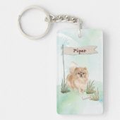 Aangepaste naam Pommeranian Pet Dog Sleutelhanger (Voorkant)