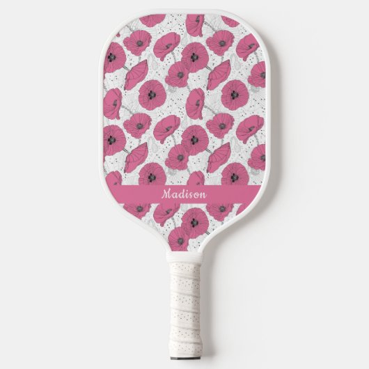 Aangepaste naam Poppy Flower-patroon Pickleball Paddle (Voorkant)