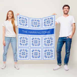 Aangepaste naam Portugese Tegels Patroon Fleece Deken