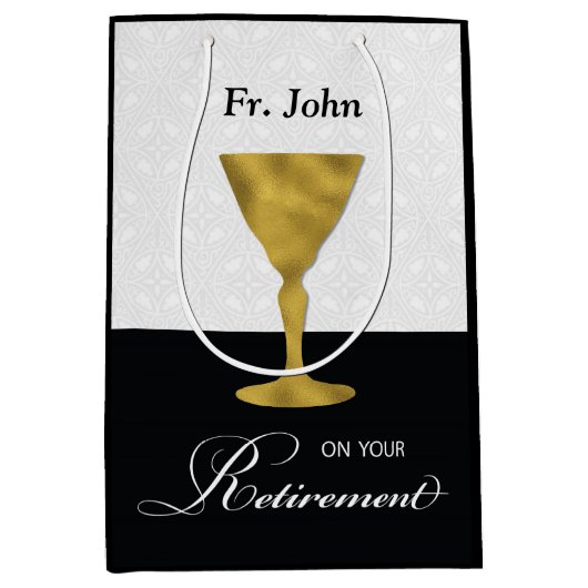 Aangepaste naam Priester Pensioen, Gouden Kelk Medium Cadeauzakje (Voorkant)