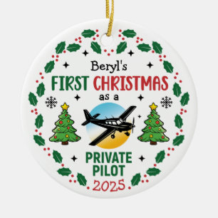 Aangepaste naam privépiloot eerste kerst keramisch ornament
