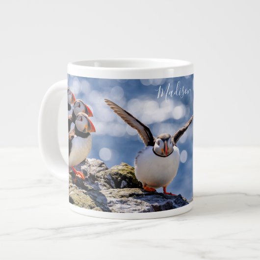 Aangepaste naam Puffins jumbo mok (Voorkant links)