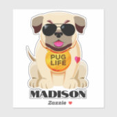 Aangepaste naam pug Life Sticker (Vel)