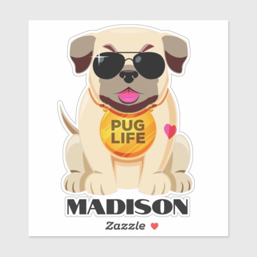 Aangepaste naam pug Life Sticker (Vel)